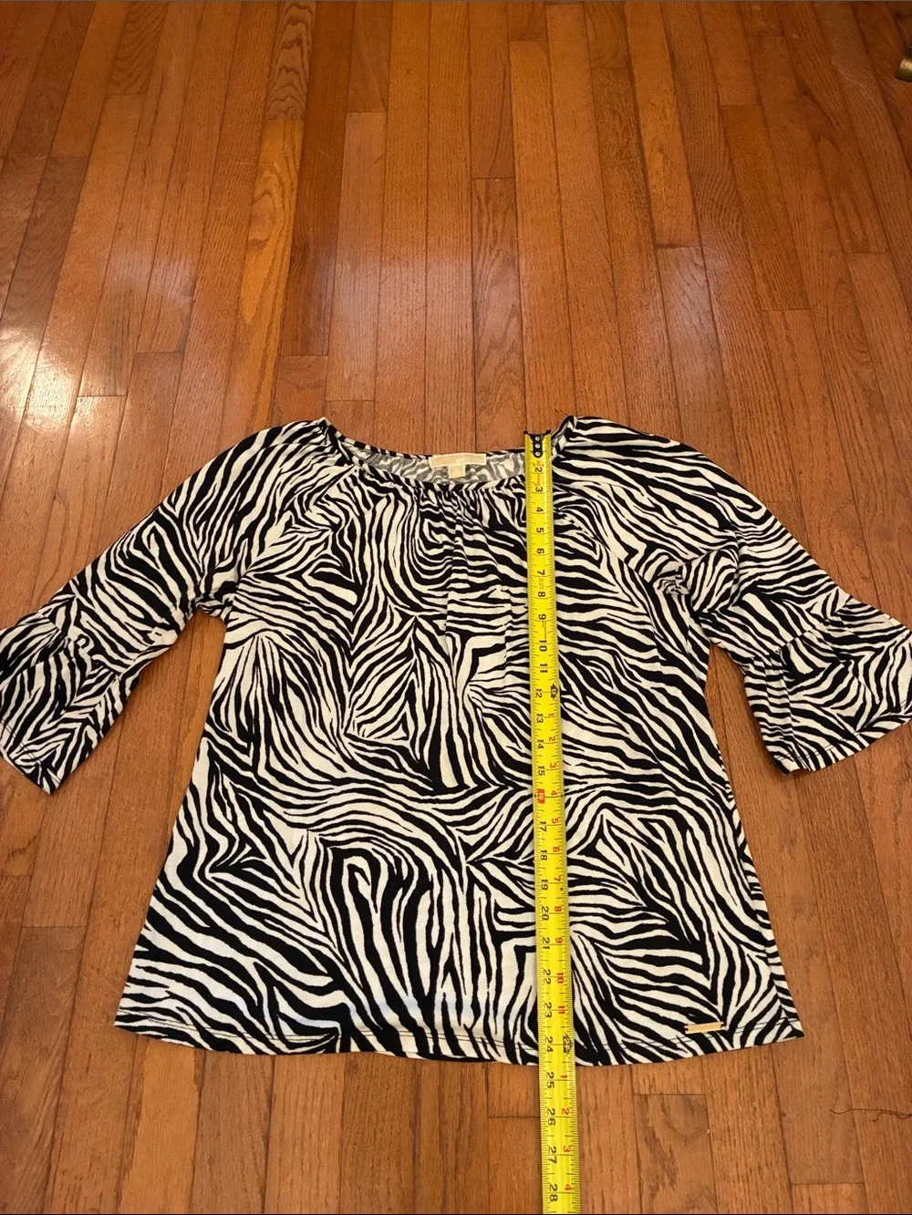 Michael Kors Black and White Zebra Print 3/4 Bell Sleeve Top Size M